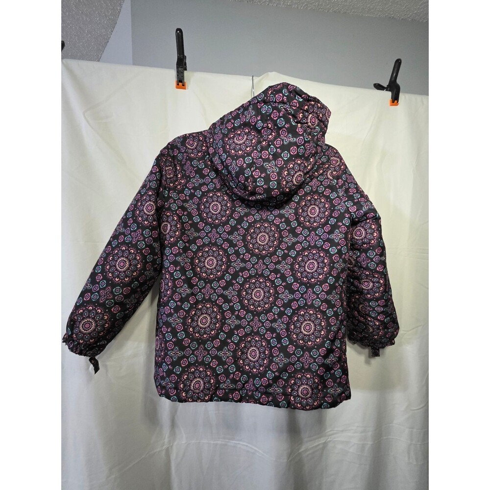 Childrens PLACE Girls Hooded Puffer Jacket Black Pink Purple Floral Size L 10/12 - Picture 4 of 4